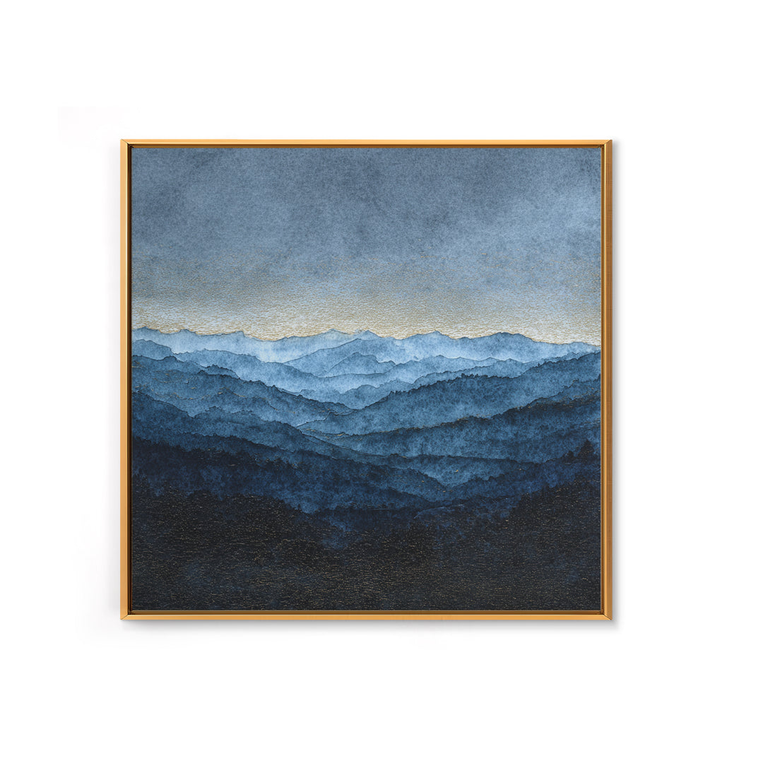 Black Ink Mountain Range Framed Canvas Print, Black and White Art, Fine Art Print, Living Room Decor, Fine Art, Monochrome, BAW-1x1-74