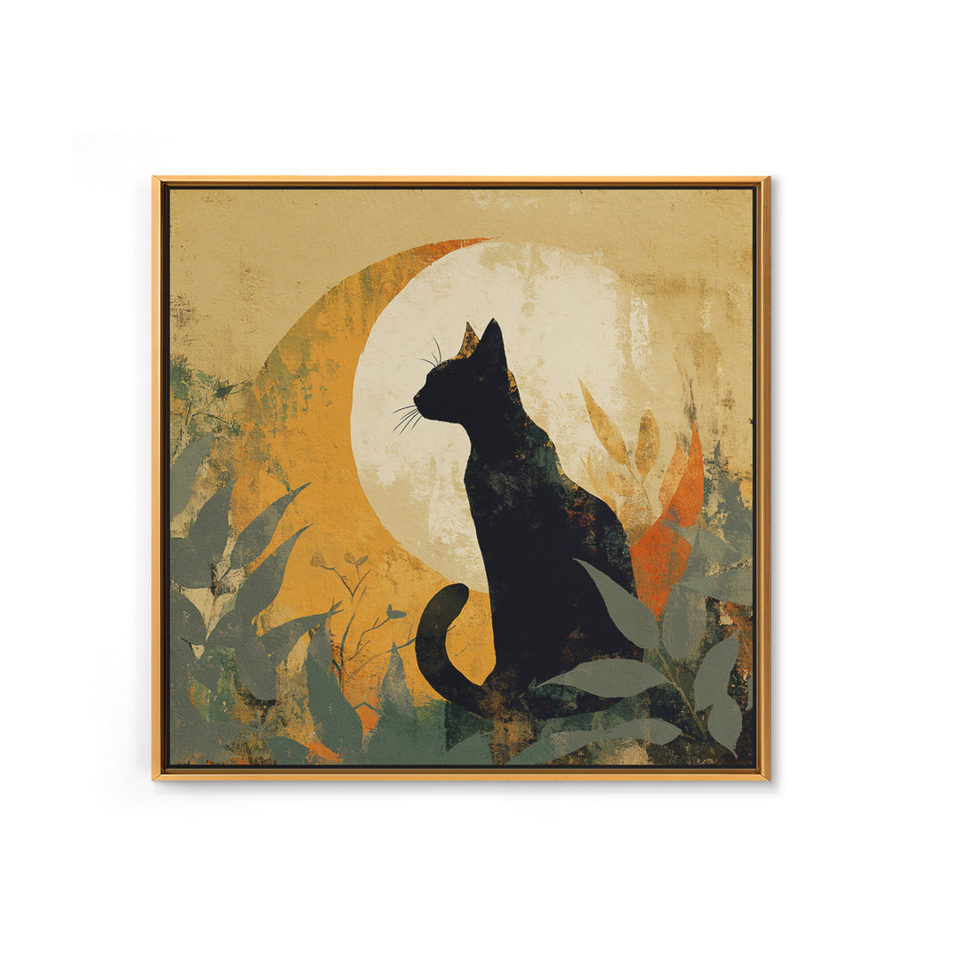 Black Cat Silhouette Framed Canvas Print, Black and White Art, Minimalist Decor, Living Room Decor, Fine Art, Monochrome, BAW-1x1-88