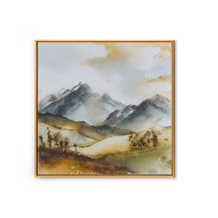 Black Ink Mountain Range Canvas Print, Black and White Art, Textured Painting, Living Room Decor, Watercolor Art, Monochrome, BAW-1x1-98