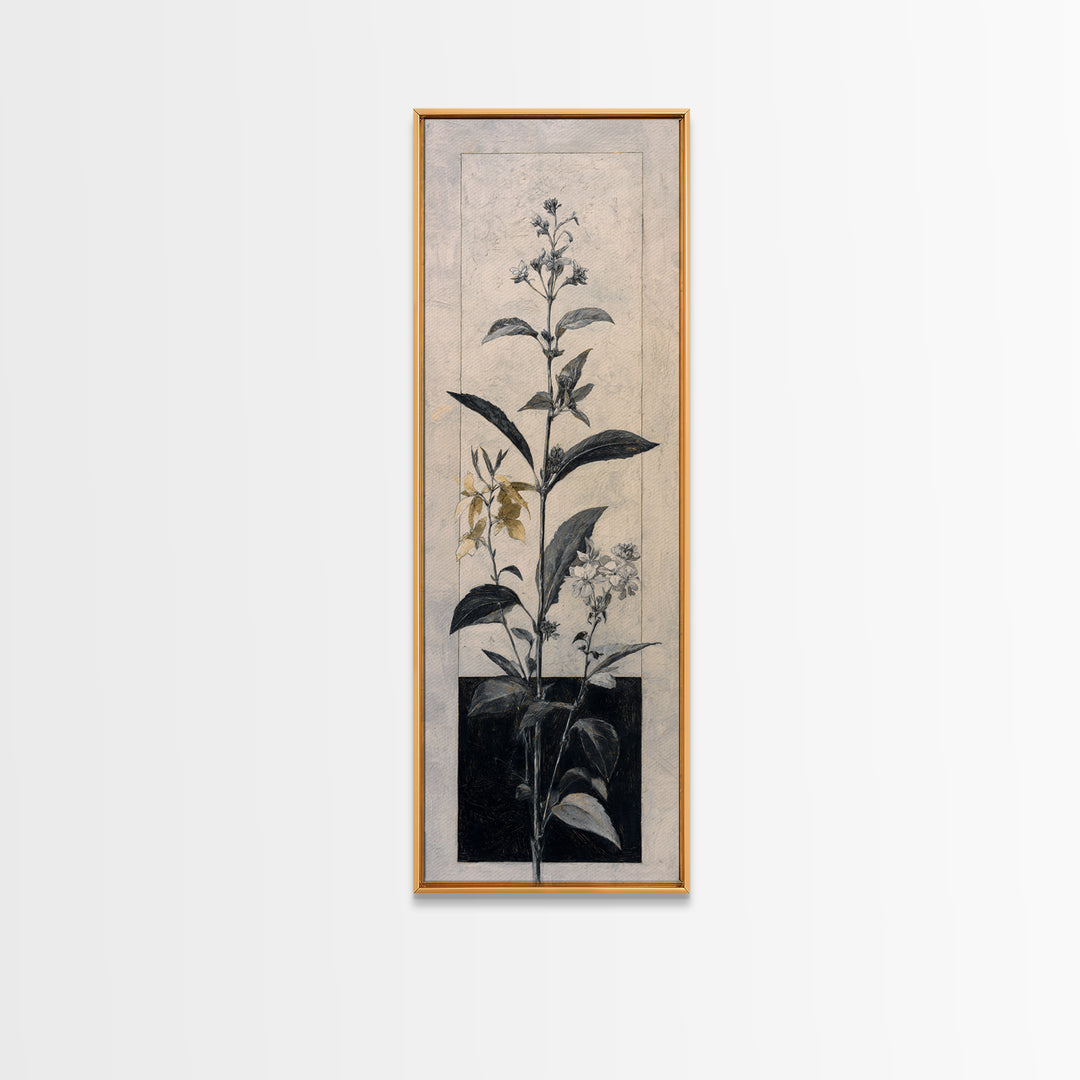 Black and White Botanical Specimen Plate Canvas Print, Black and White Art, Wood Wall Art, Living Room Decor, Monochrome, BAW-1x3-11