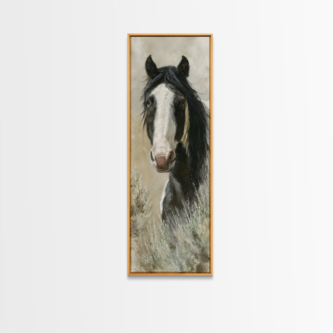 Black and White Wild Horse Portrait Canvas Print, Black and White Art, Art, Living Room Decor, Monochrome, Original Art, BAW-1x3-17