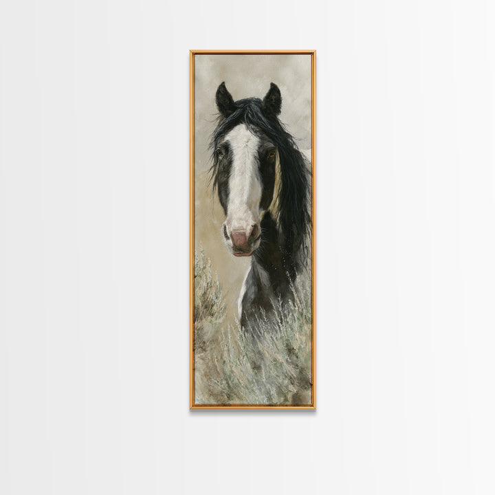 Black and White Wild Horse Portrait Canvas Print, Black and White Art, Art, Living Room Decor, Monochrome, Original Art, BAW-1x3-17