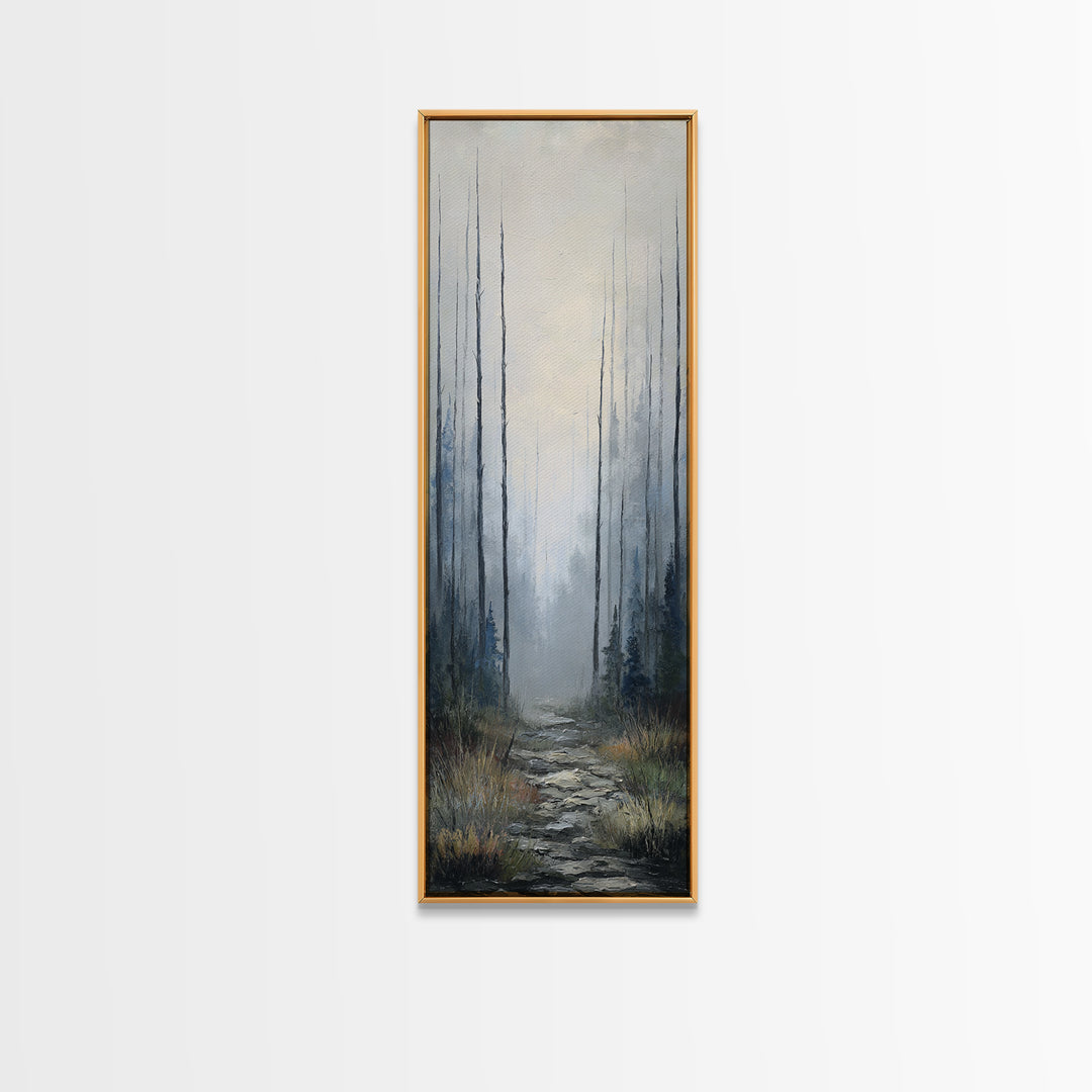 Moody Foggy Forest Framed Canvas Print, Black and White Art, Gothic Decor, Living Room Decor, Oil Painting, Monochrome, BAW-1x3-19