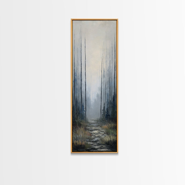 Moody Foggy Forest Framed Canvas Print, Black and White Art, Gothic Decor, Living Room Decor, Oil Painting, Monochrome, BAW-1x3-19