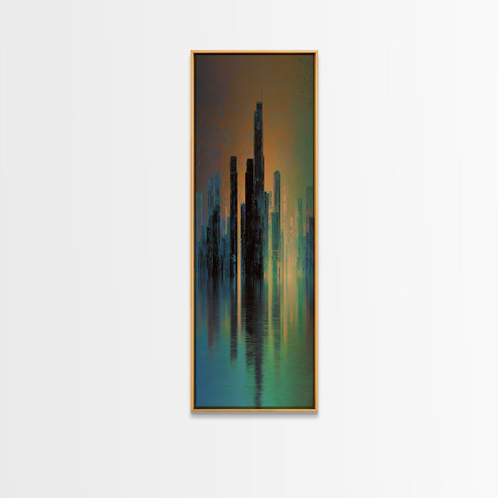 Monochrome City Skyline Reflected Canvas Print, Black and White Art, Living Room Decor, Abstract Art, Monochrome, BAW-1x3-23