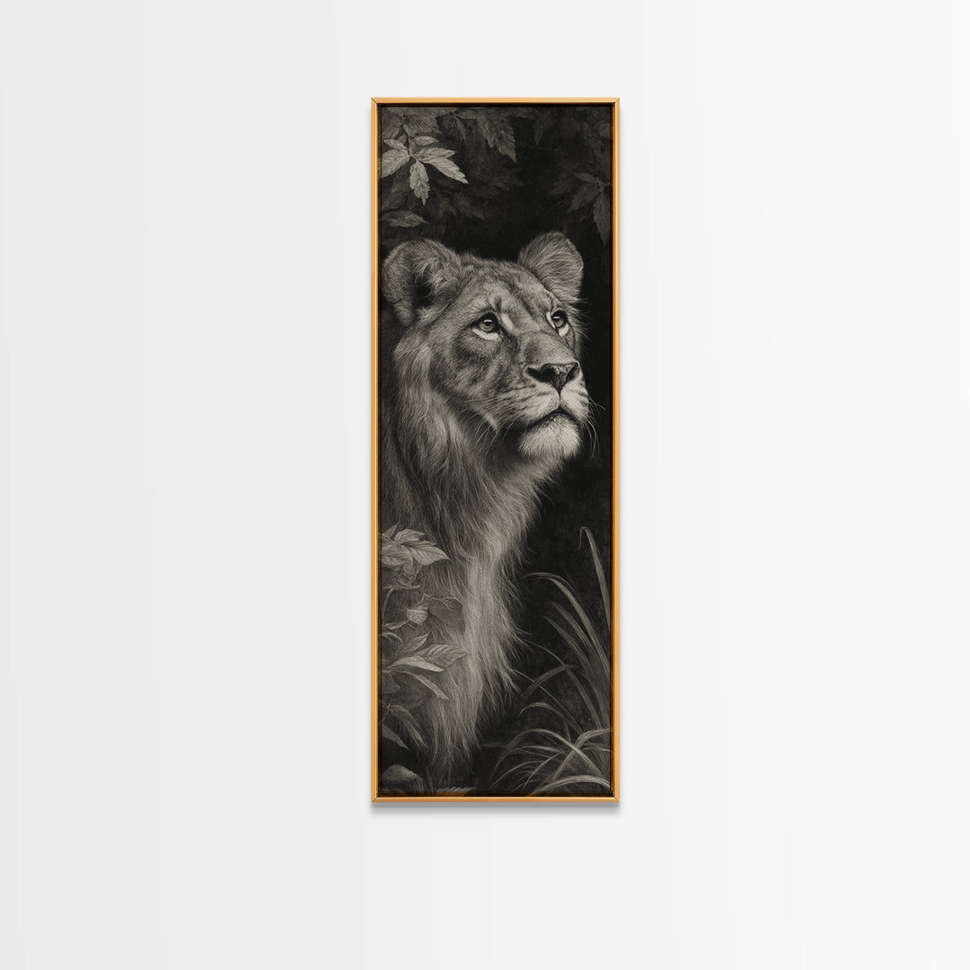 Dramatic Black and White Lion Portrait Canvas Print, Black and White Art, Textured Painting, Living Room Decor, Monochrome, BAW-1x3-29
