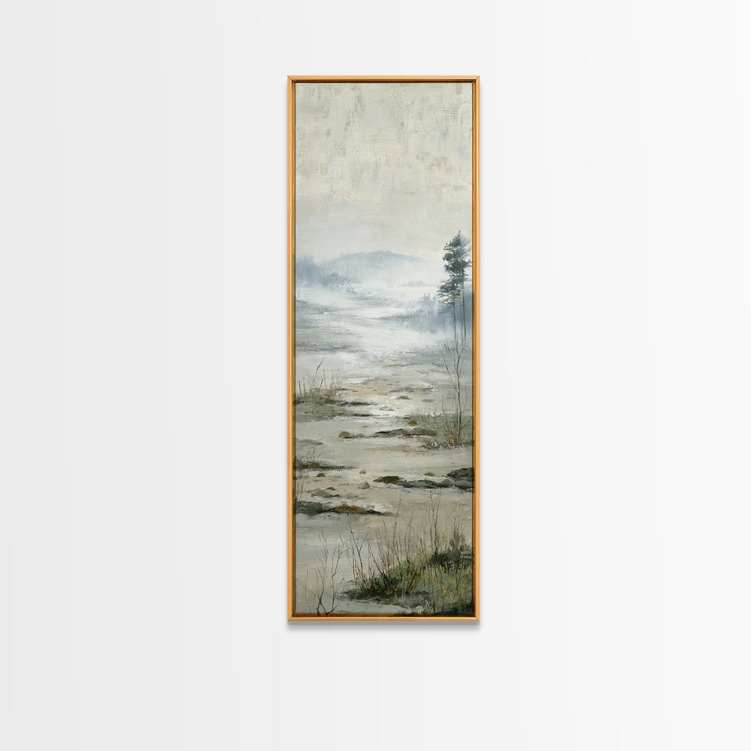 Misty Bridge Landscape Framed Canvas Print, Black and White Art, Abstract Art, Living Room Decor, Watercolor Art, Monochrome, BAW-1x3-31