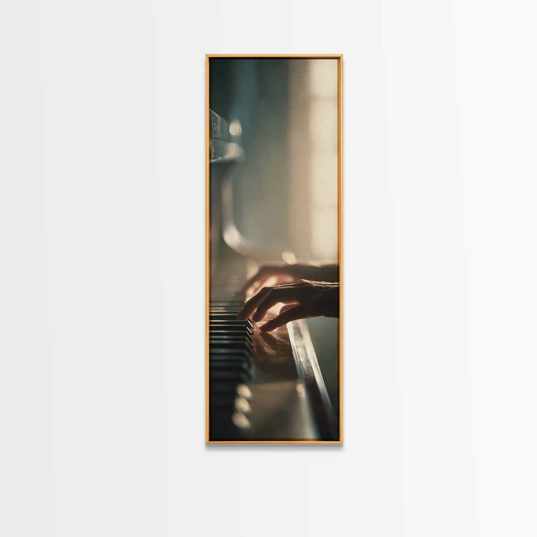 Piano Keys and Hands Framed Canvas Print, Black and White Art, Photo Prints, Living Room Decor, Watercolor Art, Monochrome, BAW-1x3-34