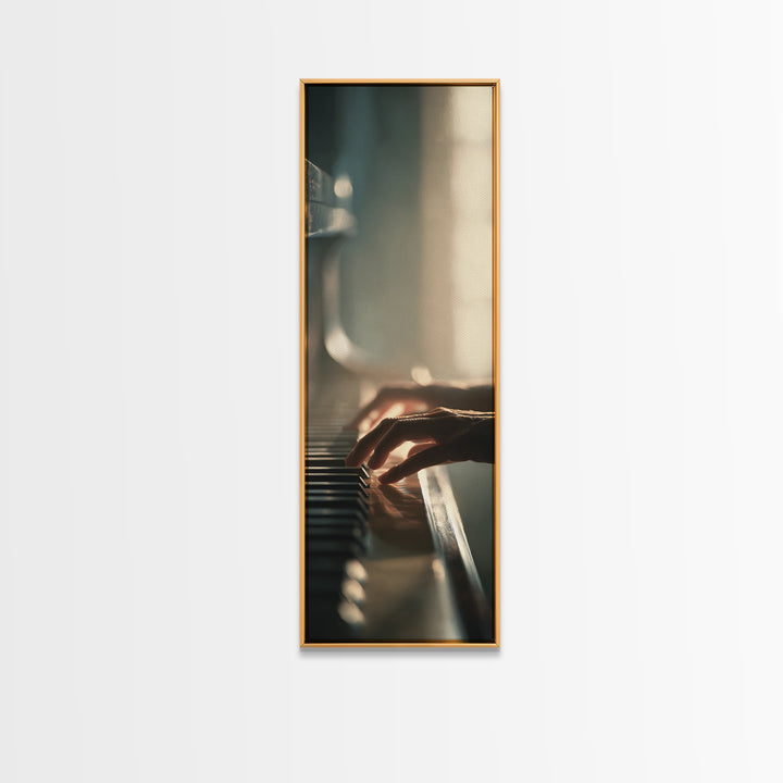 Piano Keys and Hands Framed Canvas Print, Black and White Art, Photo Prints, Living Room Decor, Watercolor Art, Monochrome, BAW-1x3-34