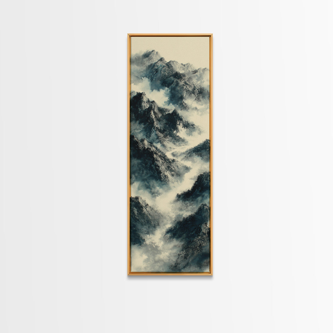 Black Ink Mountain Range Canvas Print, Black and White Art, Gallery Decor, Living Room Decor, Fine Art, Monochrome, Wall Art, BAW-1x3-38