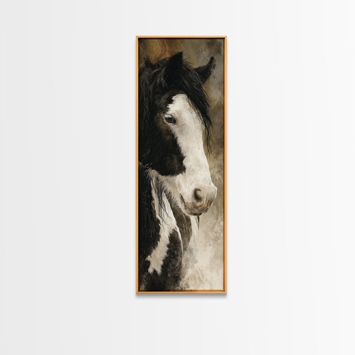 Black and White Wild Horse Portrait Canvas Print, Black and White Art, Photography Prints, Living Room Decor, Monochrome, BAW-1x3-41