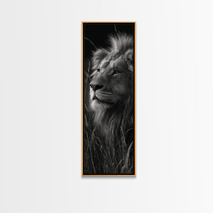 Dramatic Black and White Lion Portrait Canvas Print, Black and White Art, Fine Art Print, Living Room Decor, Oil Painting, BAW-1x3-5