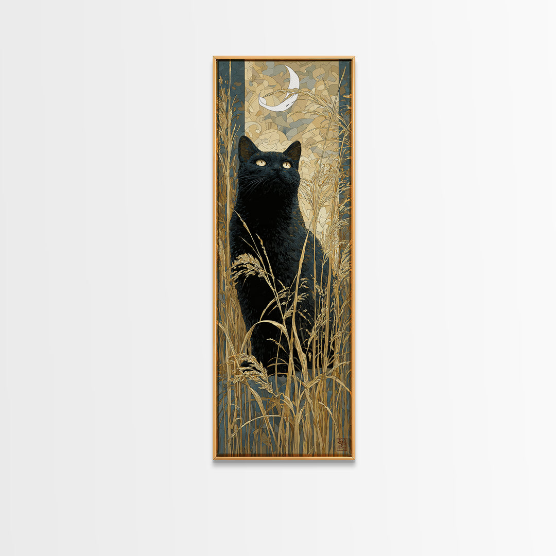 Black Cat Silhouette Framed Canvas Print, Black and White Art, Printable, Living Room Decor, Monochrome, Living Room Wall Art, BAW-1x3-52