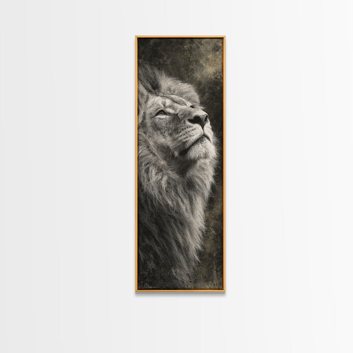 Dramatic Black and White Lion Portrait Canvas Print, Black and White Art, Textured Painting, Living Room Decor, Monochrome, BAW-1x3-53