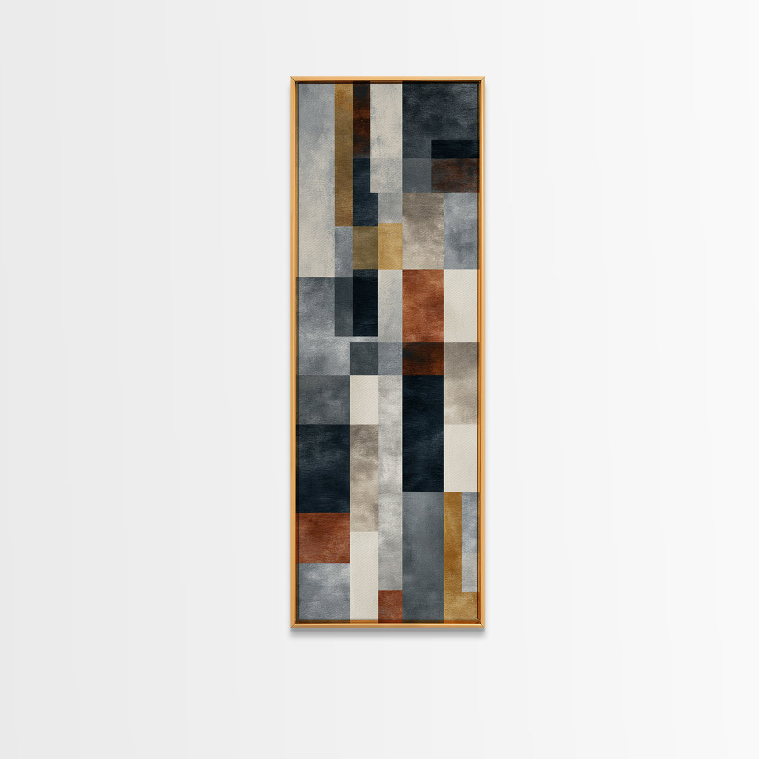 Geometric Bauhaus Grayscale Shapes Framed Canvas Print, Black and White Art, Modern Art, Living Room Decor, Abstract Art, BAW-1x3-54