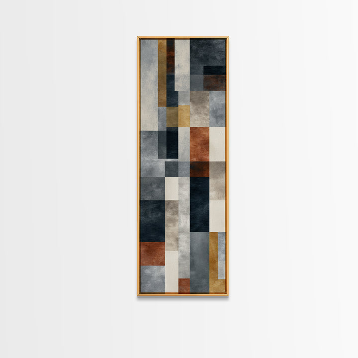 Geometric Bauhaus Grayscale Shapes Framed Canvas Print, Black and White Art, Modern Art, Living Room Decor, Abstract Art, BAW-1x3-54