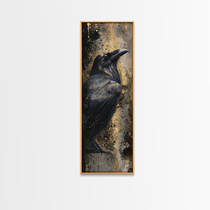 Ink Splatter Raven Composition Canvas Print, Black and White Art, Wood Wall Art, Living Room Decor, Fine Art, Monochrome, BAW-1x3-56