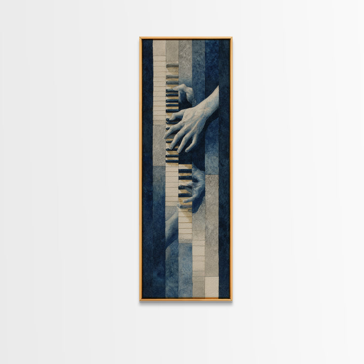 Piano Keys and Hands Framed Canvas Print, Black and White Art, Photo Prints, Living Room Decor, Watercolor Art, Monochrome, BAW-1x3-58