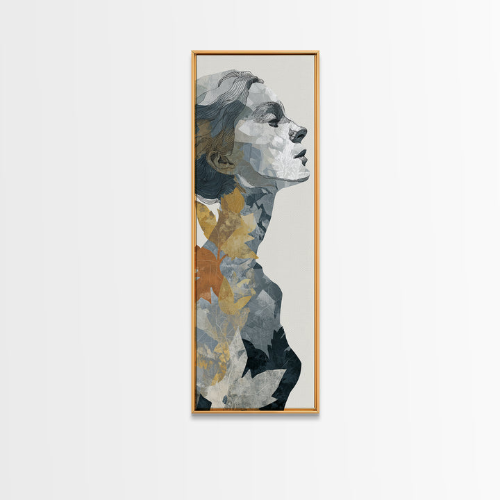 Monochrome Female Profile Framed Canvas Print, Black and White Art, Digital Prints, Living Room Decor, Abstract Art, Monochrome, BAW-1x3-61