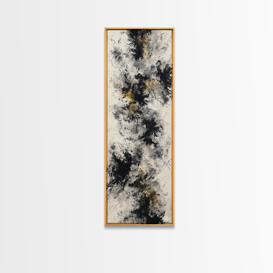 Abstract Charcoal Gestures on White Paper Canvas Print, Black and White Art, Printable Art, Living Room Decor, Monochrome, BAW-1x3-64