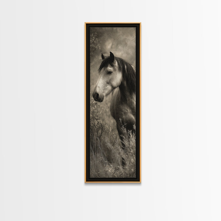 Black and White Wild Horse Portrait Canvas Print, Black and White Art, Halloween Decor, Living Room Decor, Oil Painting, BAW-1x3-65