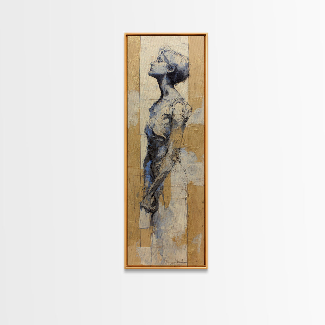 Classic Nude Figure Sketch Framed Canvas Print, Black and White Art, Wall Art, Living Room Decor, Oil Painting, Monochrome, BAW-1x3-69