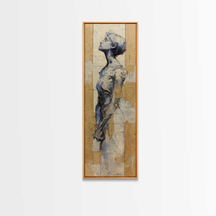 Classic Nude Figure Sketch Framed Canvas Print, Black and White Art, Wall Art, Living Room Decor, Oil Painting, Monochrome, BAW-1x3-69