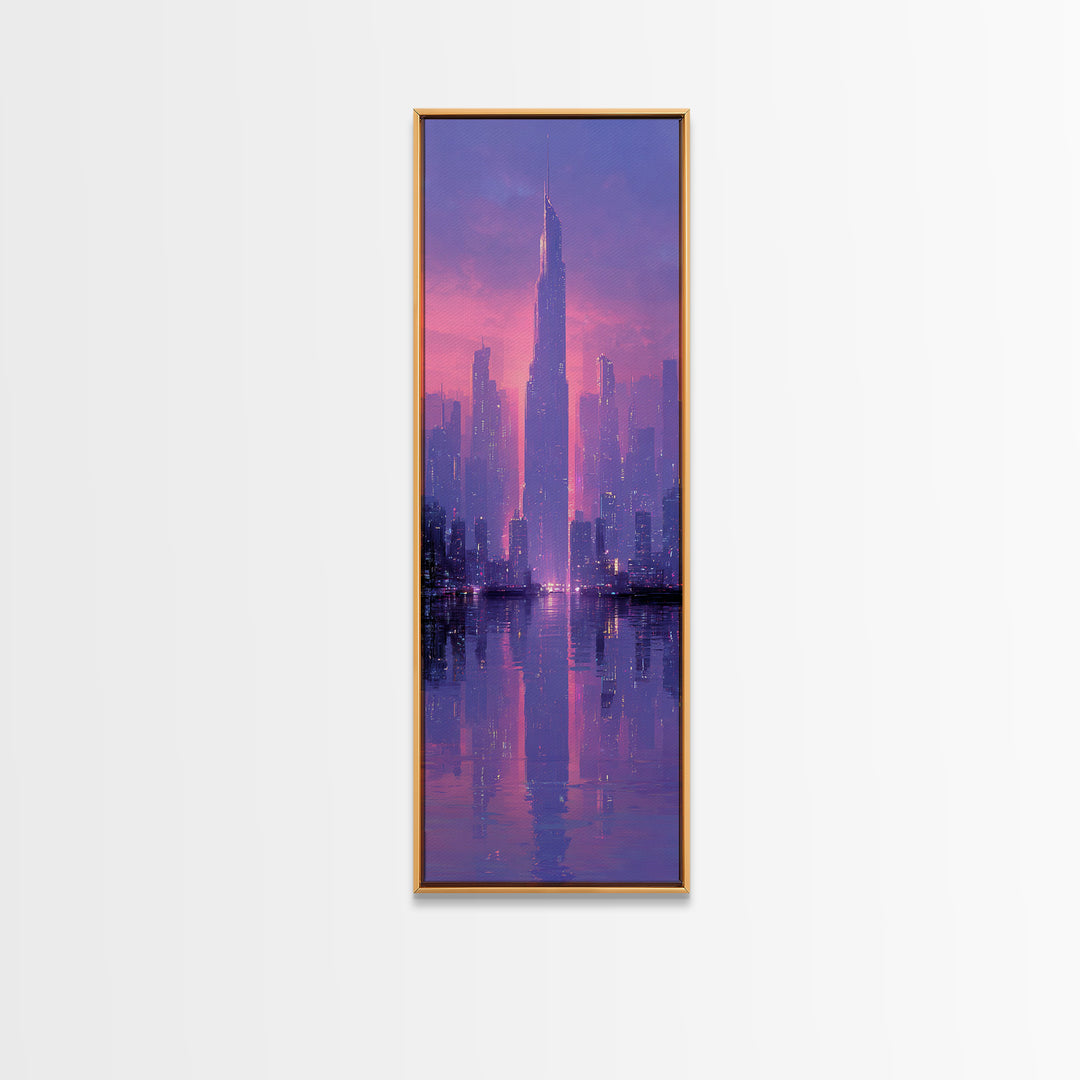 Monochrome City Skyline Reflected Framed Canvas Print, Black and White Art, Gallery Decor, Living Room Decor, Monochrome, BAW-1x3-71