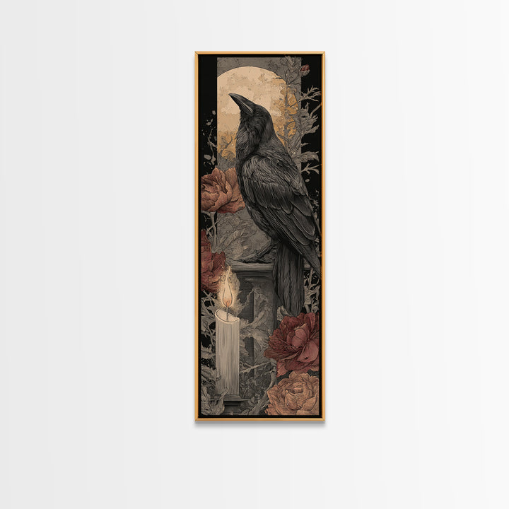 Ink Splatter Raven Composition Framed Canvas Print, Black and White Art, Contemporary Art, Living Room Decor, Monochrome, BAW-1x3-8