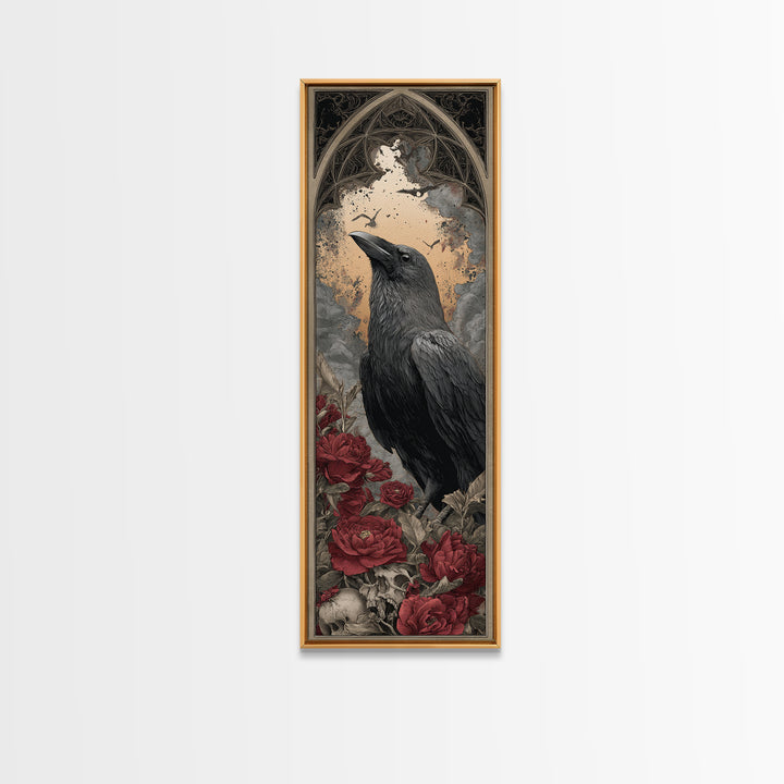 Ink Splatter Raven Composition Framed Canvas Print, Black and White Art, Canvas Print, Living Room Decor, Fine Art, Monochrome, BAW-1x3-80
