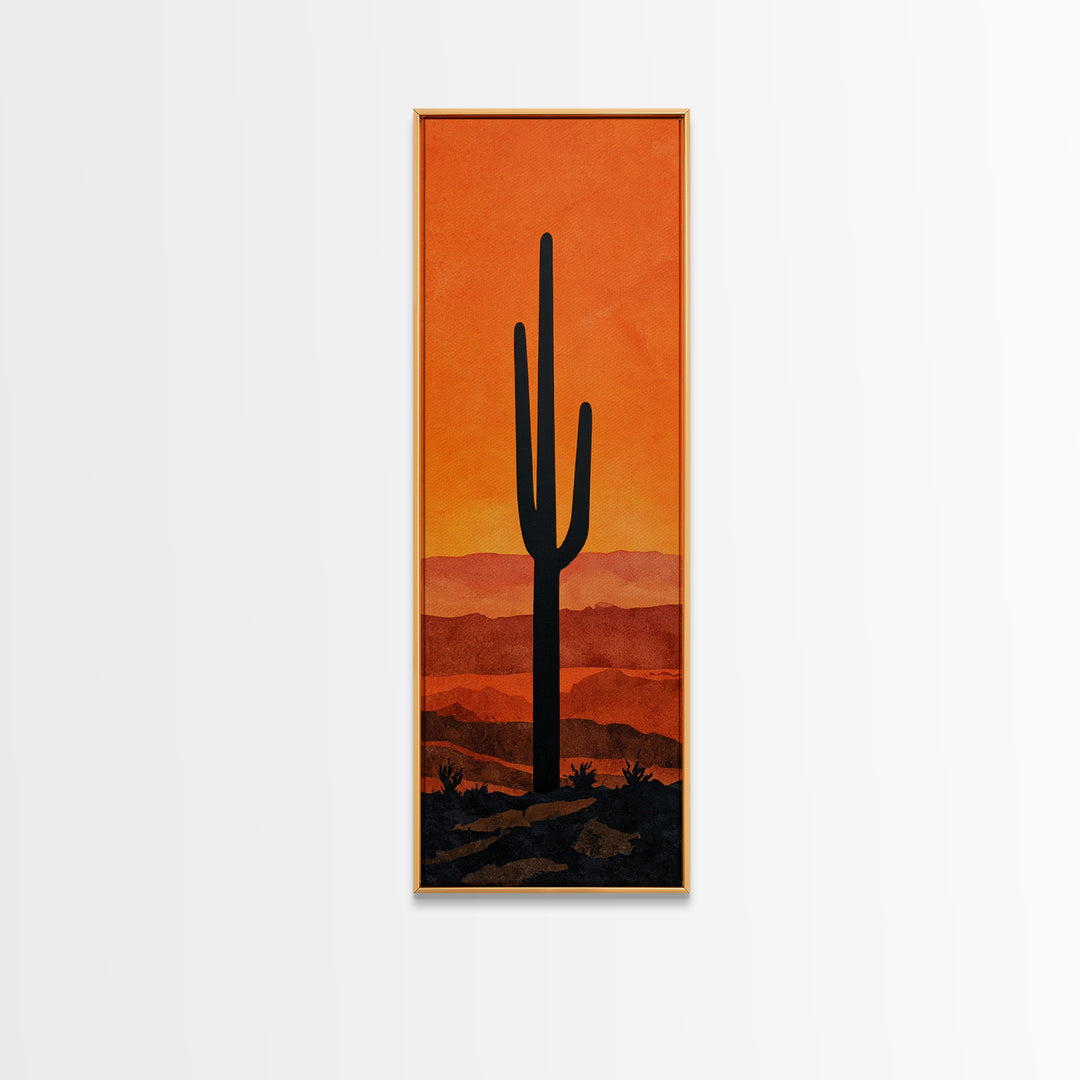 Monochrome Desert Cactus Silhouette Canvas Print, Black and White Art, Abstract Wall Art, Living Room Decor, Watercolor Art, BAW-1x3-81