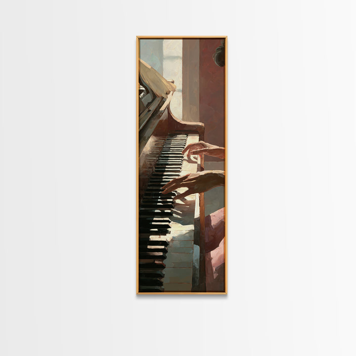 Piano Keys and Hands Canvas Print, Black and White Art, Boho Decor, Living Room Decor, Oil Painting, Monochrome, BAW-1x3-82