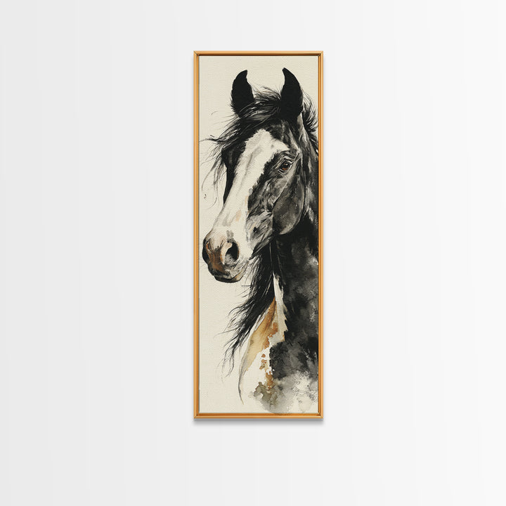 Black and White Wild Horse Portrait Canvas Print, Black and White Art, Cabin Decor, Living Room Decor, Fine Art, Monochrome, BAW-1x3-89
