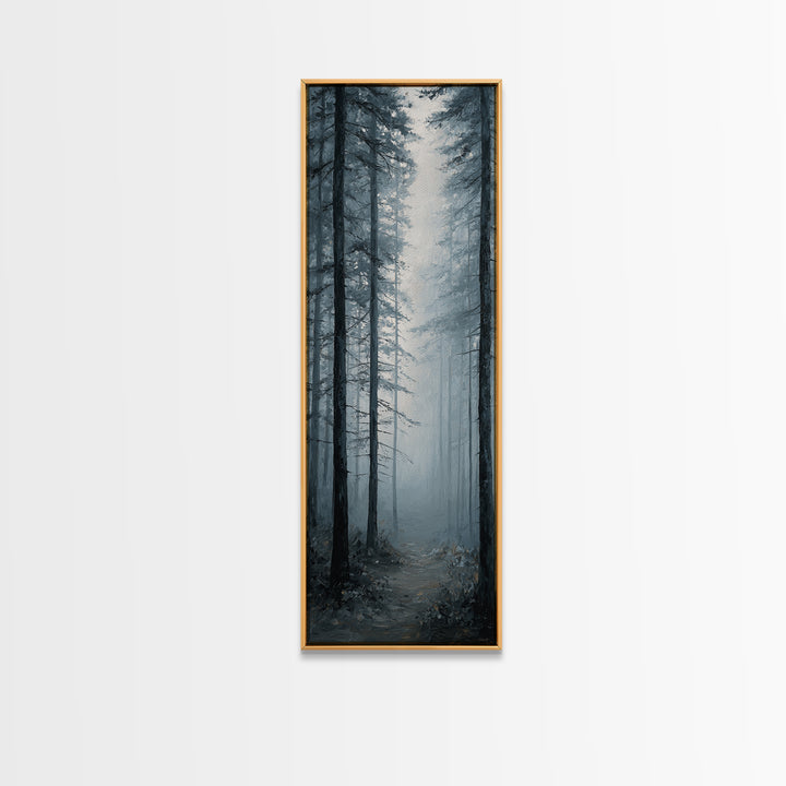 Moody Foggy Forest Framed Canvas Print, Black and White Art, Boho Decor, Living Room Decor, Monochrome, Halloween Decor, BAW-1x3-91