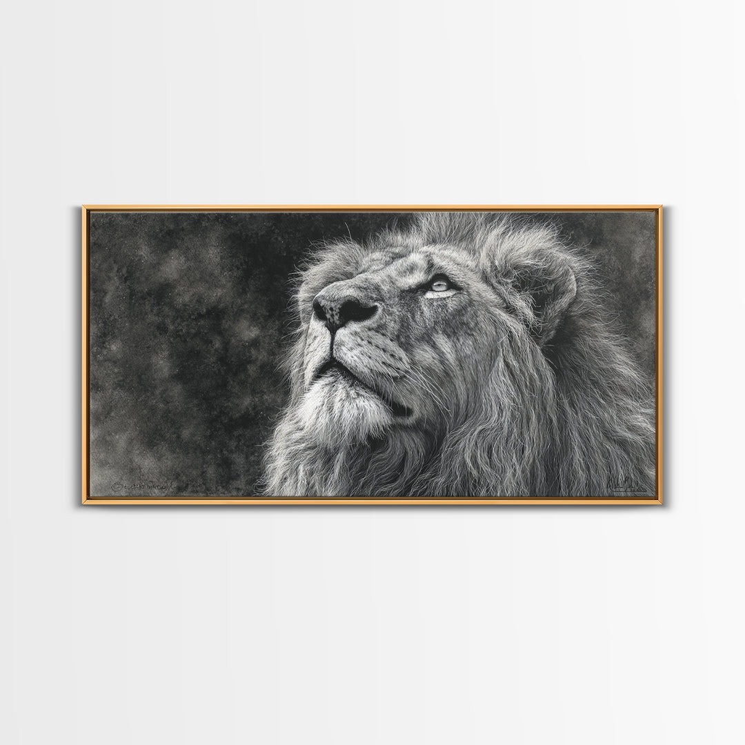 Dramatic Black and White Lion Portrait Canvas Print, Black and White Art, Halloween Decor, Living Room Decor, Monochrome, BAW-2x1-13