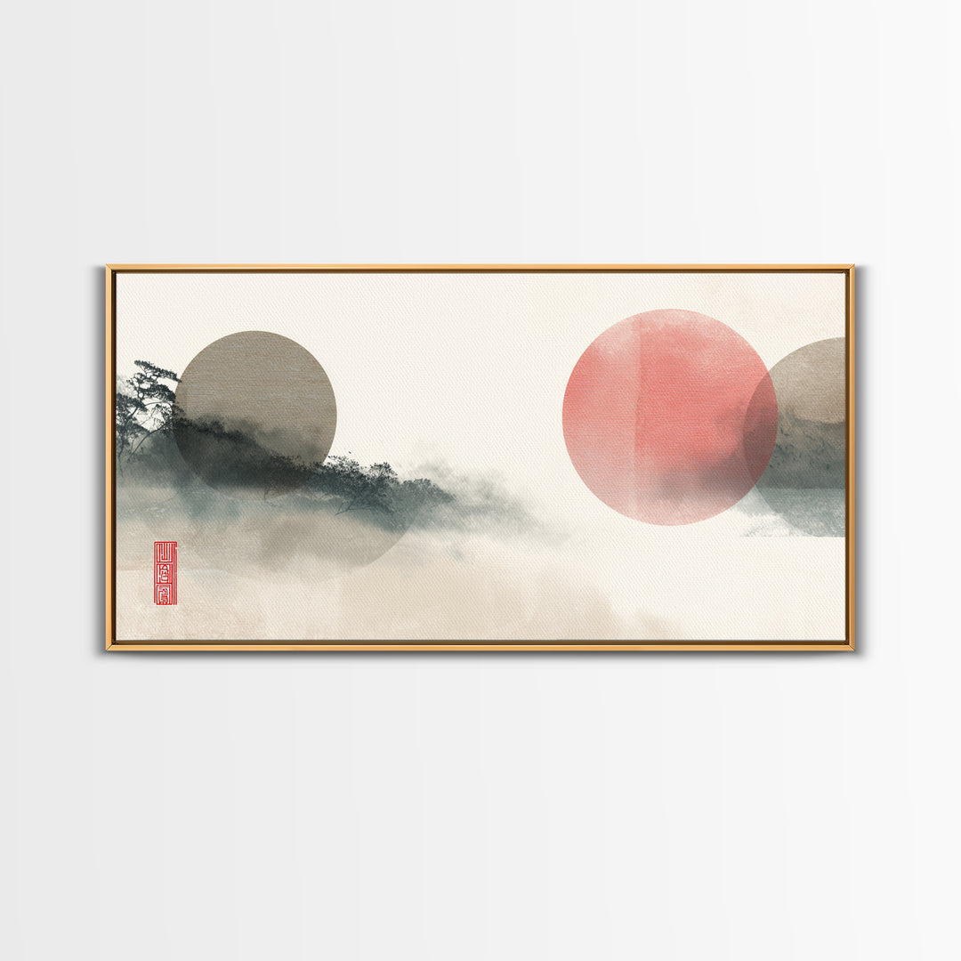 Large Circle and Line Abstract Framed Canvas Print, Black and White Art, Statement Artwork, Living Room Decor, Abstract Art, BAW-2x1-20