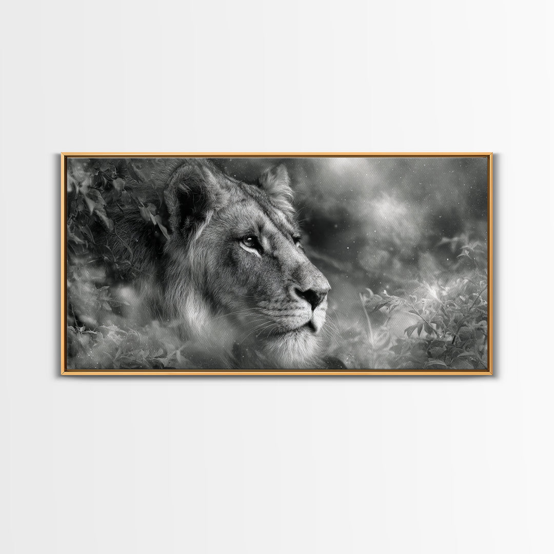 Dramatic Black and White Lion Portrait Canvas Print, Black and White Art, Halloween Decor, Living Room Decor, Monochrome, BAW-2x1-37