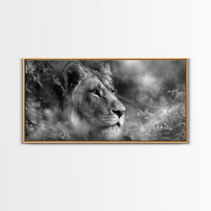 Dramatic Black and White Lion Portrait Canvas Print, Black and White Art, Halloween Decor, Living Room Decor, Monochrome, BAW-2x1-37