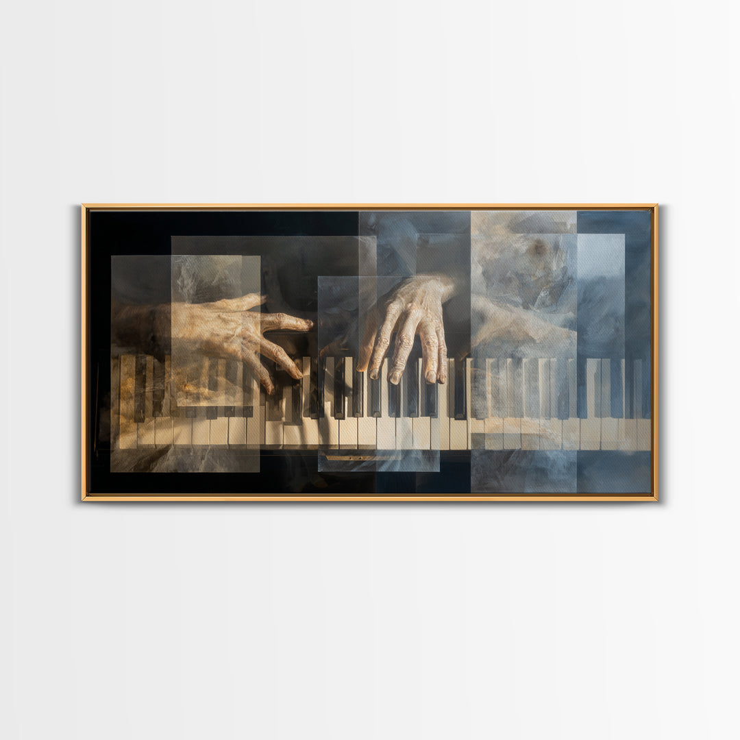 Piano Keys and Hands Framed Canvas Print, Black and White Art, Room Decor, Living Room Decor, Fine Art, Monochrome, Art Print, BAW-2x1-42