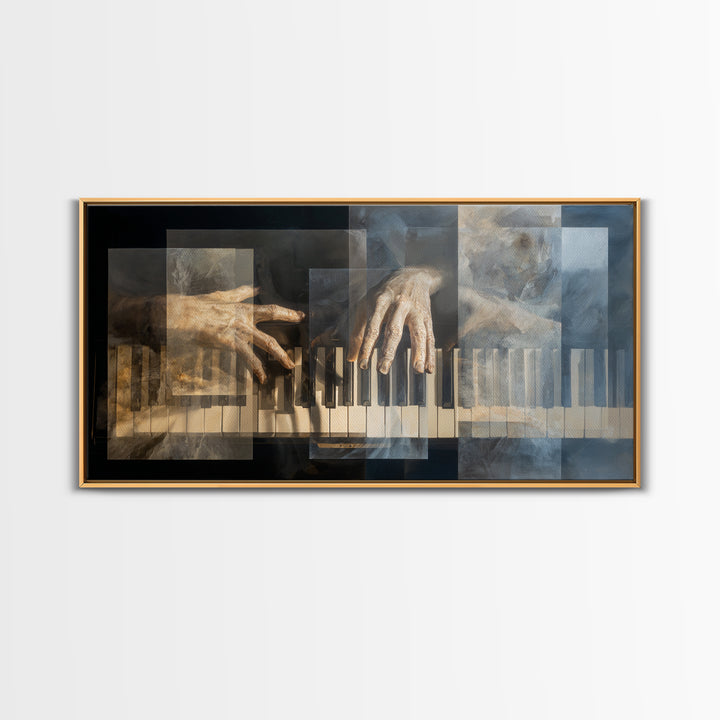 Piano Keys and Hands Framed Canvas Print, Black and White Art, Room Decor, Living Room Decor, Fine Art, Monochrome, Art Print, BAW-2x1-42