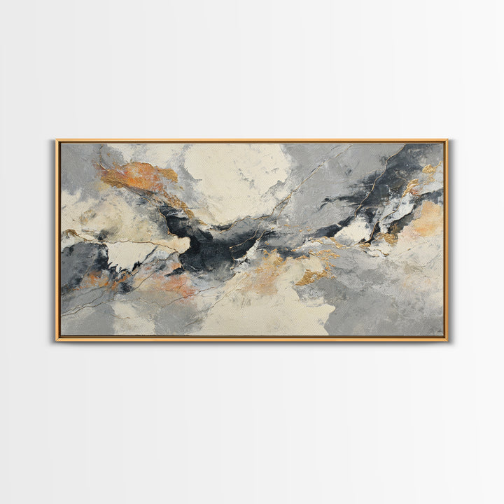 Abstract Marble Texture Framed Canvas Print, Black and White Art, Living Room Wall Art, Living Room Decor, Abstract Art, BAW-2x1-59