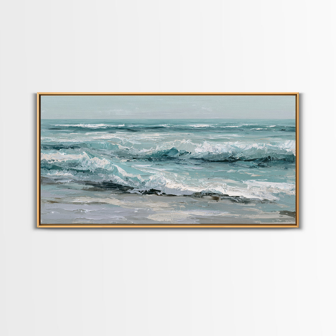 Stormy Ocean Wave Framed Canvas Print, Black and White Art, Minimalist Decor, Living Room Decor, Oil Painting, Monochrome, BAW-2x1-6