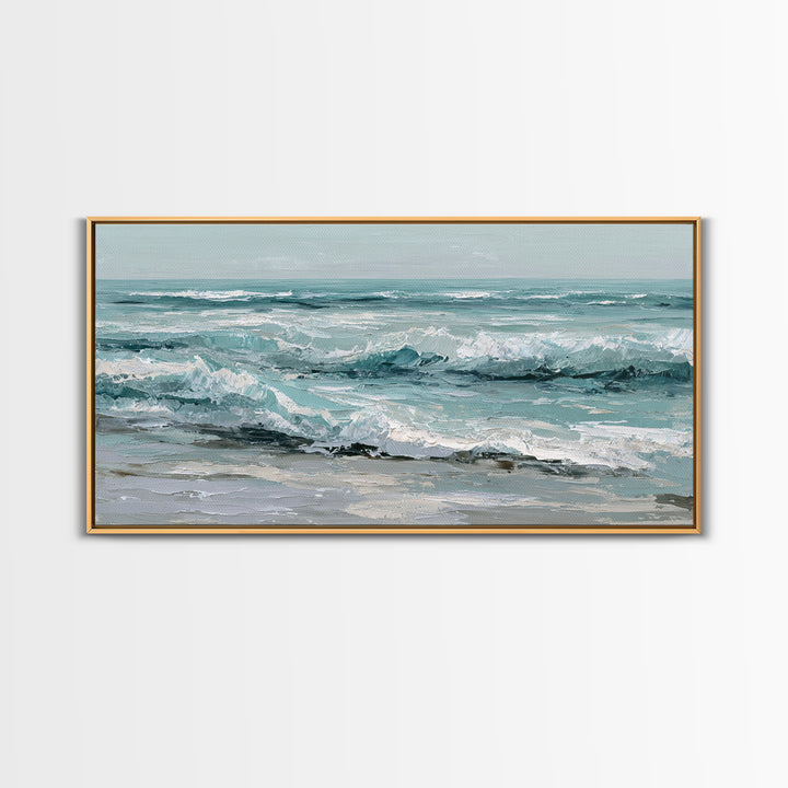 Stormy Ocean Wave Framed Canvas Print, Black and White Art, Minimalist Decor, Living Room Decor, Oil Painting, Monochrome, BAW-2x1-6