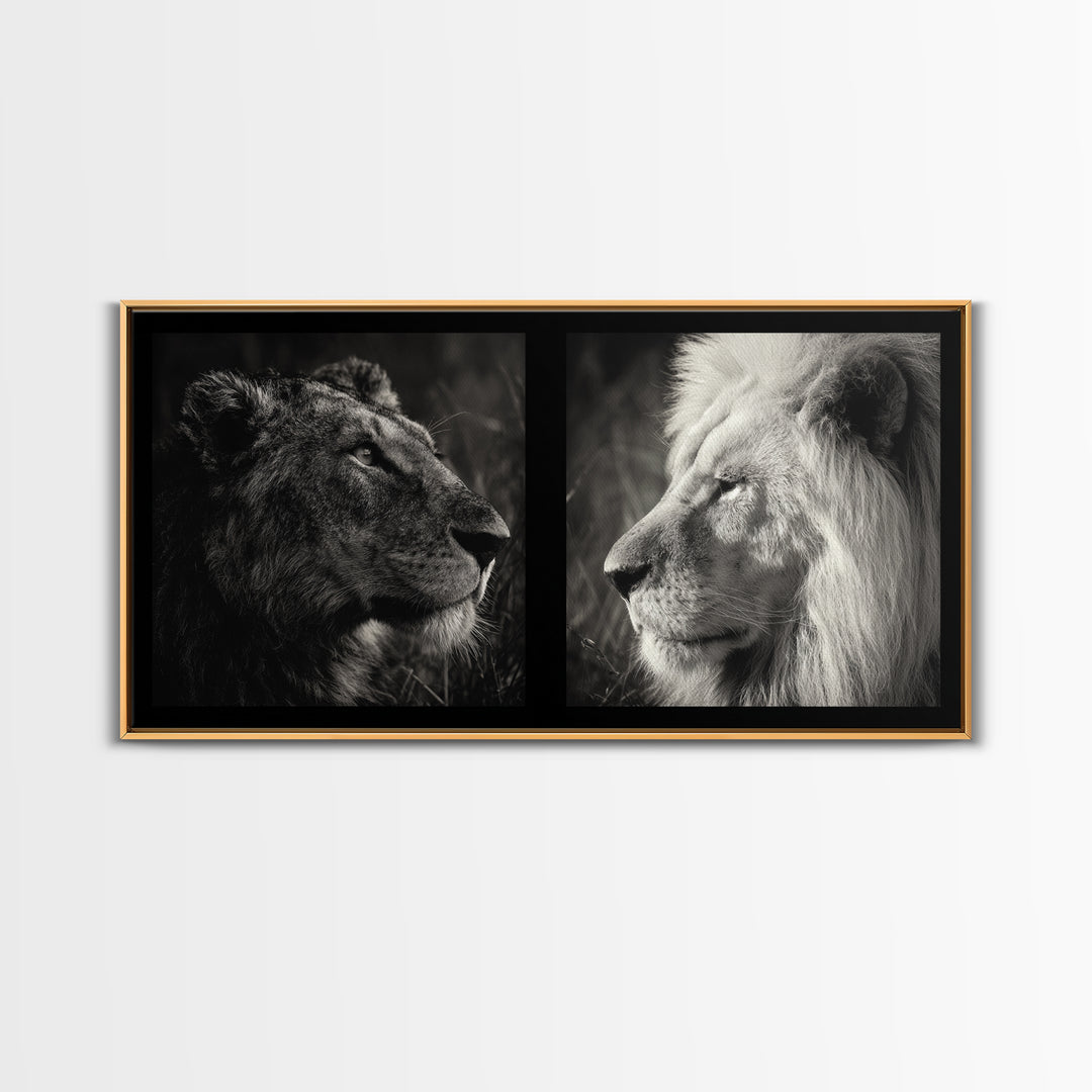 Dramatic Black and White Lion Portrait Canvas Print, Black and White Art, Printable Wall Art, Living Room Decor, Monochrome, BAW-2x1-61