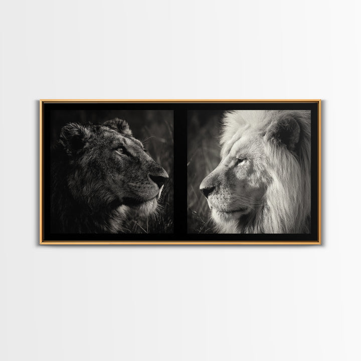 Dramatic Black and White Lion Portrait Canvas Print, Black and White Art, Printable Wall Art, Living Room Decor, Monochrome, BAW-2x1-61