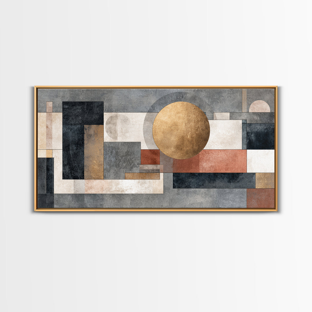 Geometric Bauhaus Grayscale Shapes Canvas Print, Black and White Art, Wall Art, Living Room Decor, Abstract Art, Monochrome, BAW-2x1-62