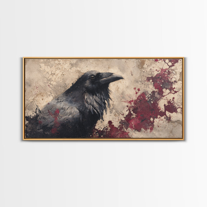 Ink Splatter Raven Composition Canvas Print, Black and White Art, Art Print, Living Room Decor, Fine Art, Monochrome, BAW-2x1-64