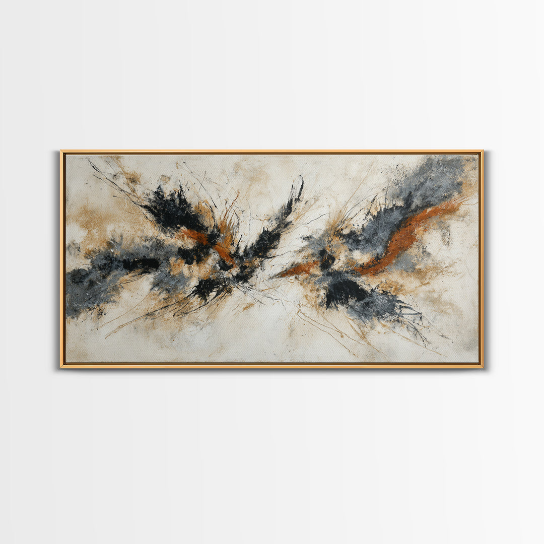 Abstract Charcoal Gestures on White Paper Canvas Print, Black and White Art, Printable, Living Room Decor, Monochrome, BAW-2x1-72