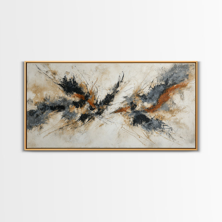 Abstract Charcoal Gestures on White Paper Canvas Print, Black and White Art, Printable, Living Room Decor, Monochrome, BAW-2x1-72