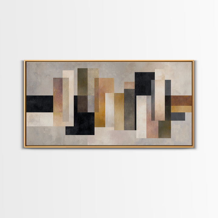 Geometric Bauhaus Grayscale Shapes Framed Canvas Print, Black and White Art, Print, Living Room Decor, Abstract Art, Monochrome, BAW-2x1-86